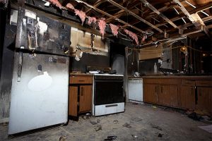 Fire damage in kitchen needing fire and smoke damage restoration